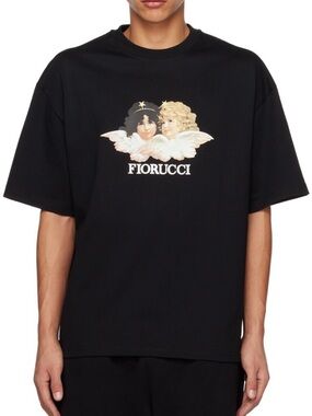 Fiorucci Black Tee with Two Angel Graphic